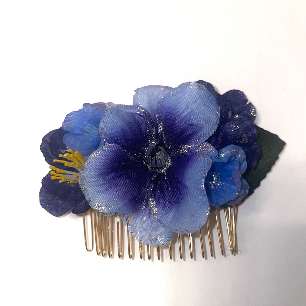 Blue Floral Hair Comb